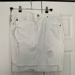 White Distressed Denim Skirt